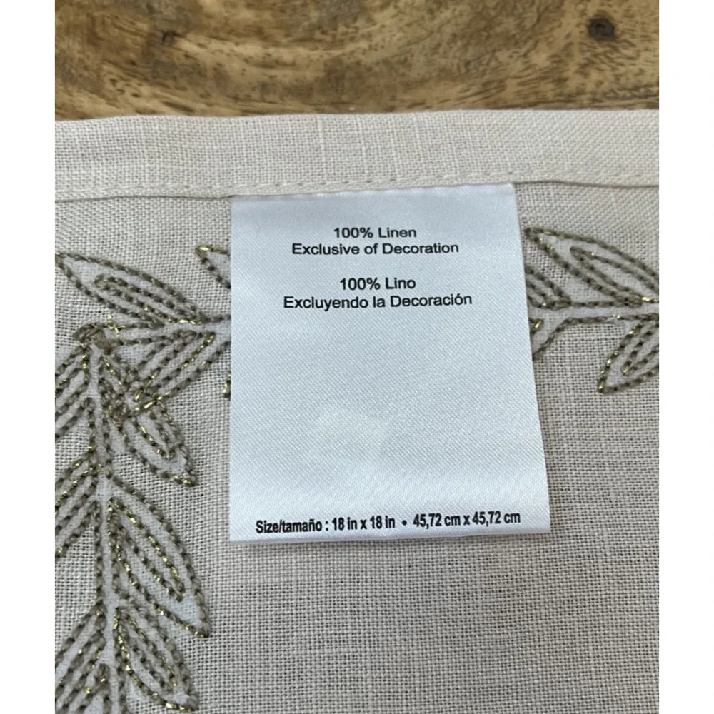 Allen + Roth Embroidered Linen Napkins Set of 6 Beige with Gold Leaves